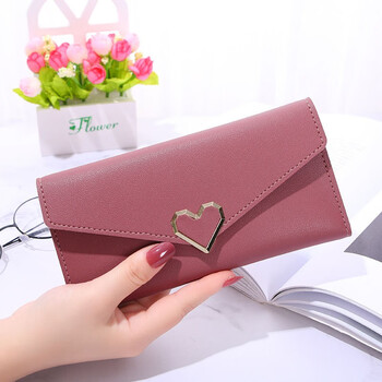 Scarecrow (mexican) 2025 new wallet women's long metal love buckle card slot mini wallet student korean version three-fold bag girlfriend wife mother birthday valentine's day gift dark pink