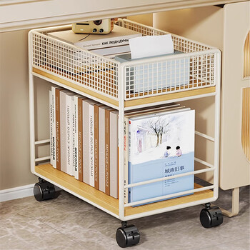 Fan lilin under-desk storage rack desk bookshelf study desk floor-standing removable book storage pulley wheeled trolley white original wooden board - wheeled