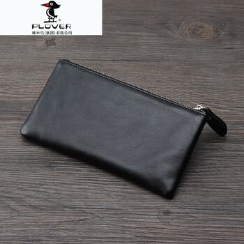 Plover crazy horse leather handmade simple men's wallet long clutch bag first layer cowhide leather wallet retro genuine leather women's bag black first layer cowhide