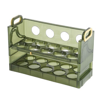An junsheng egg storage folding flip egg carton refrigerator side door with timer fresh-keeping egg carton egg tray egg storage device green double layer (can hold 20 eggs)