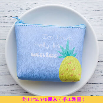 Orange central korean version small fresh waterproof leather coin purse short wallet girly cute portable student key bag blue pineapple