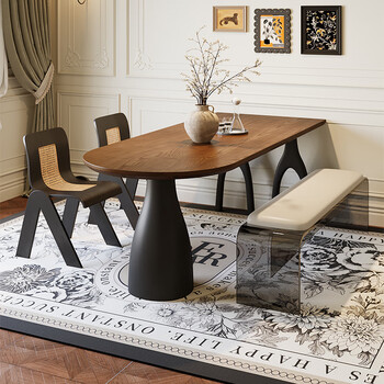 Aidoweijia mid-century solid wood semi-oval dining table wall-mounted sideboard small apartment home dining table log island dining table 160 (ash wood) table and chair package 2