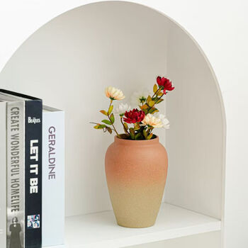 Ershanji retro pottery vase flowers dried flower arrangement living room 2025 new dining table home decoration hydroponics flower vase stone pottery vase xiaohaina-orange
