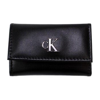 Calvin klein metal logo plate leather key case unisex couple style black