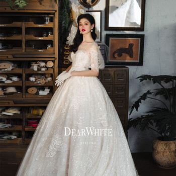 Dearwhite original <huayin> heavy lace wedding dress main yarn high-quality french bridal engagement dress s (165)