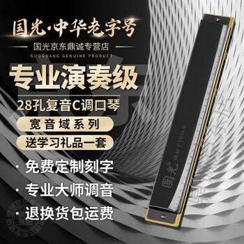 Guoguang shanghai 28-hole accented harmonica adult professional performance level polyphonic c key wide range beginners wide range - polyphonic black + full set of self-study gifts