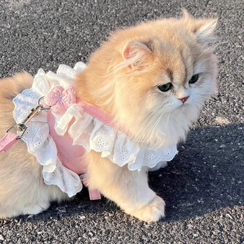 Amor cat leash adjustable with small flower jk skirt pet clothes harness for going out special anti-breakaway dog leash pink small flower s-bust 34 long 18 about 3-5 pounds