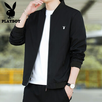 Playboy new men's jacket spring and autumn jacket men's casual slim top thin breathable baseball uniform work wear trendy and versatile 2030 black (spring and autumn style) xl 120-135 jin