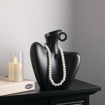 Bhm ceramic art clavicle vase ornament living room flower arrangement niche design tv cabinet wine cabinet entrance decoration black + necklace