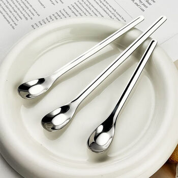 Korean 304 stainless steel ingot spoon, children's baby rice feeding spoon, long handle small soup spoon, restaurant coffee spoon 304 small size 1 pack, length 13.5 cm