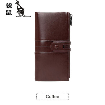 Kangaroo ladies new fashion rfid anti-theft brush retro simple zipper wallet buckle multi-function storage card bag coffee