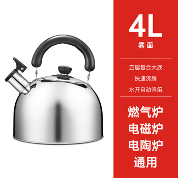 Fat donglai same style kettle for boiling water and gas german ewee burning 304 stainless steel whistle household large capacity electromagnetic matte surface 4l 3l (inclusive)-4l (not included)