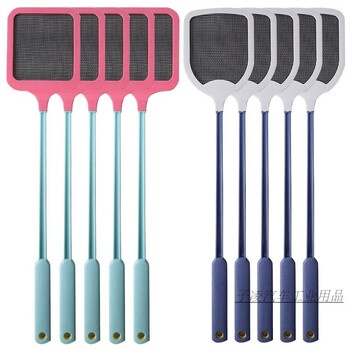 Fly swatter manual swatter, plastic is not rotten, household thickening and long handle manual large mosquito killing artifact silicone electric zhenqi fly swatter 10 pieces 5 pink + 5 gray
