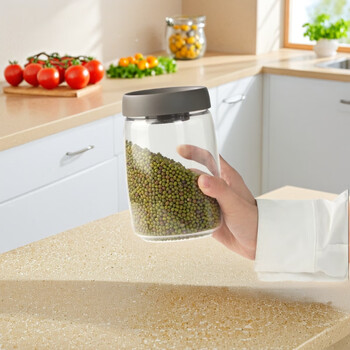 Lock&lock press-pump glass storage jar tea jar household sealed jar high-end tea storage jar storage bottle 1.2l