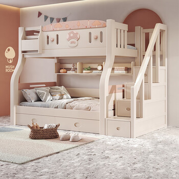 Laikexuan children's solid wood bunk beds for boys and girls, high and low bunk beds, bunk bed 130 bottom bunk 150 ladder cabinet style