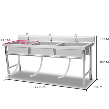 An junsheng commercial sink double-slot single-slot three-slot vegetable basin with platform kitchen sink hotel sink disinfection wash basin three pools length 175 width 60 height 80 1.4 style engineering