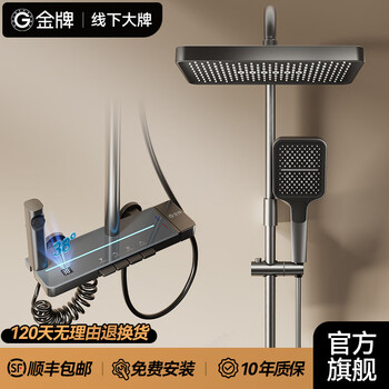 Goldenhome kitchen cabinet (goldenhome) bathroom shower shower set piano key bathroom bathroom household gun ash bath all-copper shower booster d1-constant temperature digital display丨refined copper + filtration and purification