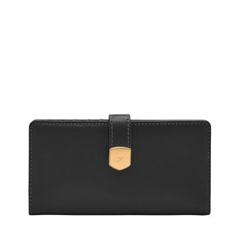 Fossil women's leather wallet fashionable multiple card slots black long folding wallet simple business style card holder black one size