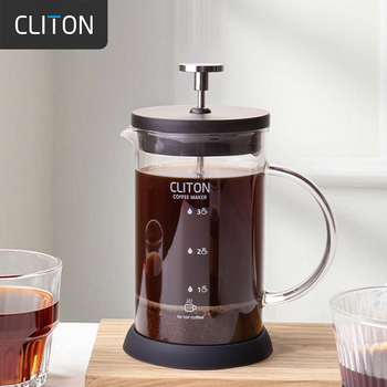 Cliton glass french press pot hand-brewed coffee pot household coffee machine coffee filter filter cup french press pot glass french press pot 600ml