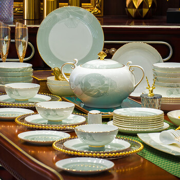 Porcelain pioneer underglaze color jingdezhen bone china tableware set light luxury dishes set home new 2025 housewarming gift high temperature glaze color | high-end leather case 60-piece set