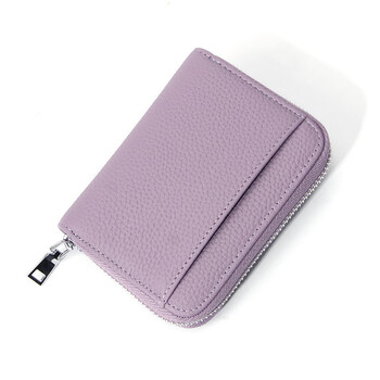 Japanese top layer cowhide women's wallet short genuine leather rfid divider compartment coin purse card coin purse purple/iris pink