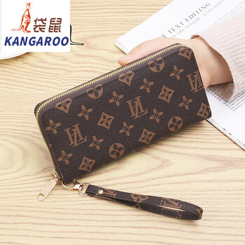 Kangaroo brand women's long wallet 2025 chinese valentine's day fashion print large capacity wallet clutch flagship - single zipper 502 coffee