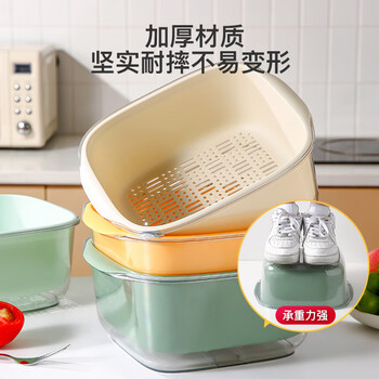 Jianqian pet double-layer drain basket creative contrasting color plastic vegetable basket fruit basin home kitchen storage fruit and vegetable drain basin transparent-grey white double-layer large pet+pp