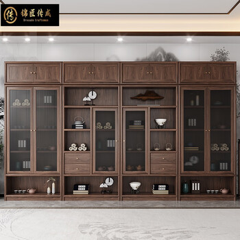 Jinjiang chuancheng new chinese style bogu rack north american black walnut study bookshelf tea room tea rack tea cabinet tea space display cabinet old elm middle cabinet 100*35*240cm