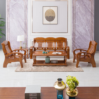 Sofa solid wood sofa living room furniture combination set economical rural wooden sofa wooden sofa 609 models 1+1+3+ long coffee table