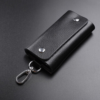 Dingtianliying genuine leather key bag, men's and women's, japanese and korean, multi-functional, large-capacity, household, small waist hanging key bag, cowhide new, regular version black