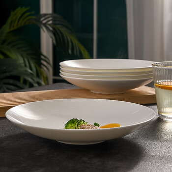 Tangshan bone china plate household dish plate pure cabbage dish plate high-looking plate serving simple deep dish dinner plate 8-inch moonlight deep plate 4 pieces