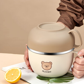 Worthbuy 304 stainless steel canteen fast food cup large capacity double-layered rice basin instant noodle lunch box for office workers and students he he xiong - fast food cup 2.43l