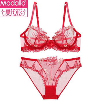Modal pure desire temptation sexy underwear women's year of the horse bra and panties set lace bra push-up ultra-thin red set 75a