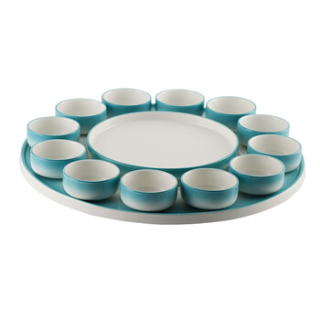 Wen yijia internet celebrity hotel dinner plate features dry ice large lobster plate king crab trilogy creative dragon and sea meal 18-inch round lake blue (12 bowls without gold rim