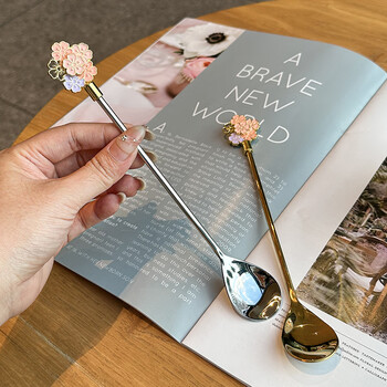 Strust304 stainless steel stirring spoon long handle stirring stick food grade milk stirring stick coffee spoon ice cream dessert spoon f37 silver cherry blossom spoon