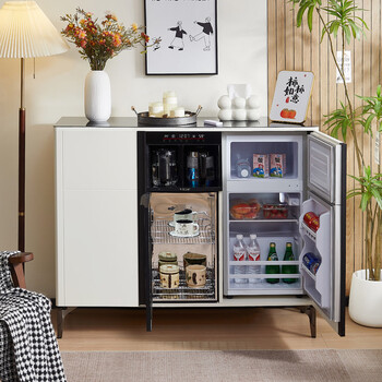 2025 new smart high-end tea bar machine with refrigerator integrated cabinet fully automatic water dispenser for living room and office milk white hot and cold type three doors with refrigerator disinfection 1200*400*980