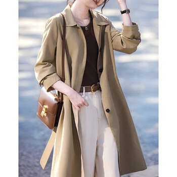 Demana soft and rusty spring and autumn simple style lapel split pleats adjustable cuffs casual windbreaker jacket long style