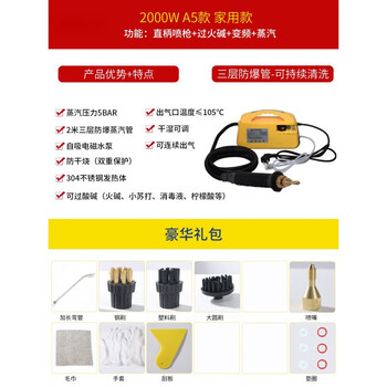 Axis high temperature steam cleaning machine household range hood cleaning machine high pressure air conditioner household appliances multi-functional all-in-one equipment a5-2000w yellow straight handle spray gun + steam