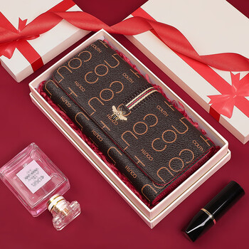 Viney wallet women's 2025 new long coin purse, light, compact, multi-card slot card holder, wallet clutch, brown with red, 38 queen's day gift for wife and girlfriend