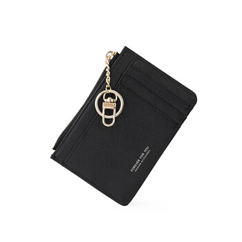 Jiatu dang pang donglai's same style korean card holder, compact and fashionable mini wallet with key ring, trendy black