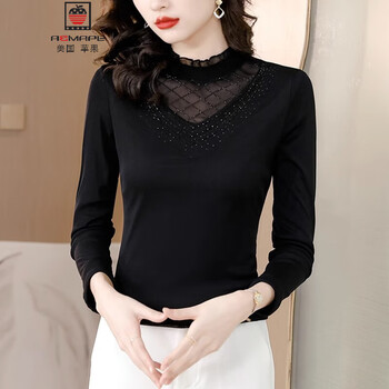 Aemape style lace black bottoming shirt for women autumn and winter 2025 new mesh long-sleeved winter warm inner top black spring and autumn thin section 2xl recommended 120-130 pounds