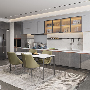 Shantou lincun whole house integrated cabinet customization home open straight quartz stone countertop kitchen storage cabinet 7m cabinet 3m floor cabinet 3m countertop 1m wall cabinet