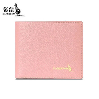 Kangaroo (kangaroo) brand women's wallet genuine leather short wallet 2024 chinese valentine's day small cute simple student folding wallet pink-horizontal style