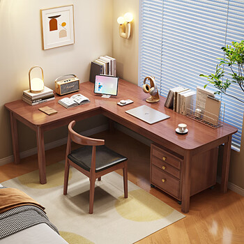 Meiyixuan solid wood corner desk bedroom 7-shaped computer desk corner desk home study corner student writing desk desk + horn chair*1 remarks color 140cm*60cm*75cm auxiliary seat length 120cm