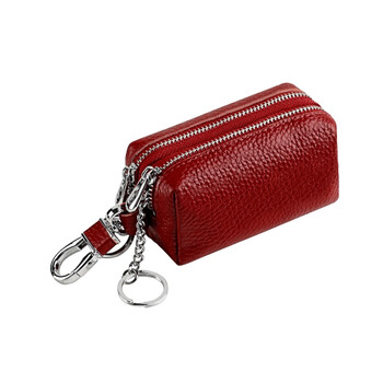 Kuqidaishu chinese valentine's day double zipper car key bag multi-functional home key bag first layer kraft card bag coin purse 9110 red