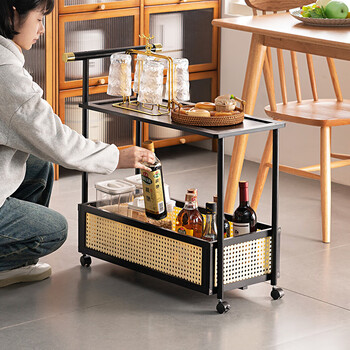 Trojan movable multi-layer dining cabinet kitchen storage rack storage dining table side cabinet wall home wine cabinet tea cabinet 360 universal roller milk white - second floor 50