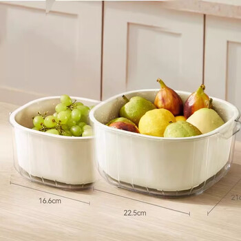 Large transparent thickened plastic high-looking food drain basket, washing fruit and vegetable basket, storage basket, small + medium 4-piece set