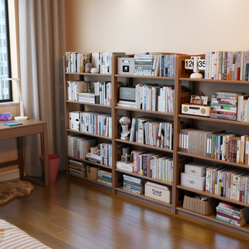 Lexi solid wood bookshelf and storage rack, floor-standing integrated wall bookcase, living room multi-layer storage rack, all solid wood 5 layers-60cm-walnut color-comes with storage basket