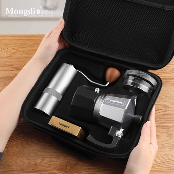 Mongdio double valve moka pot set outdoor coffee pot camping coffee equipment hand grinder complete set double valve moka pot set-steel core grinder
