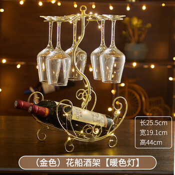 Creative wine rack, household wine bottle rack, upside-down wine glass rack, european style wine cabinet, ornamental wine rack, flower boat wine rack - local tycoon + warm color lamp